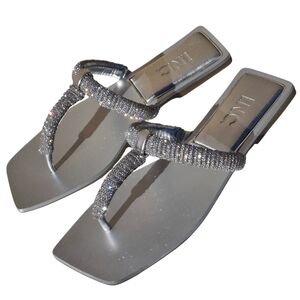 INC International Concepts Yahvi Silver Embellished Slip-On Flat Sandals  Size 6